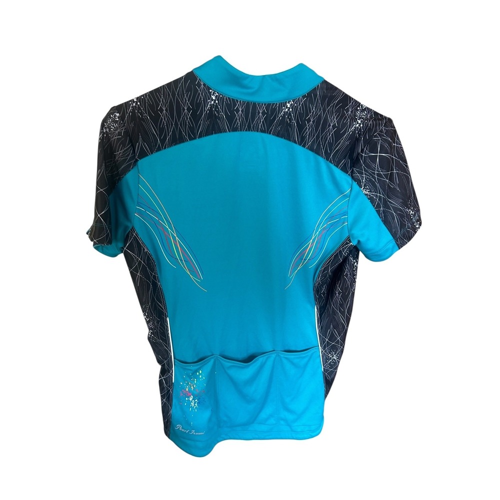Pearl Izumi Womens Cycling Jersey L Teal Black Graphic Zip Back Pockets Sportcor - Picture 3 of 10